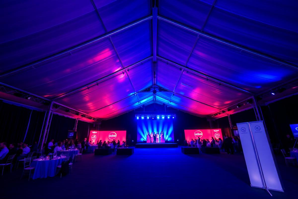 Corporate stage inside an event tent